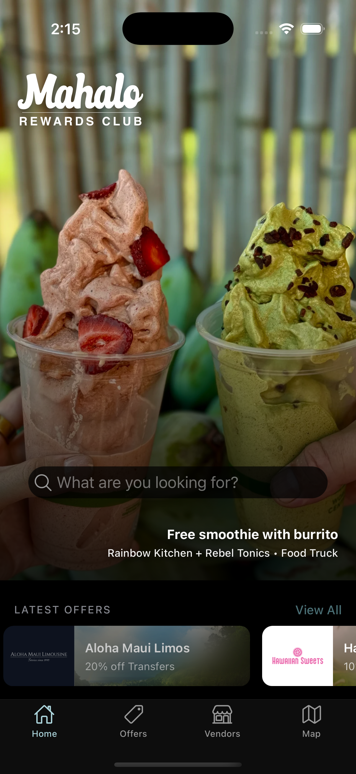 Mahalo Rewards home screen