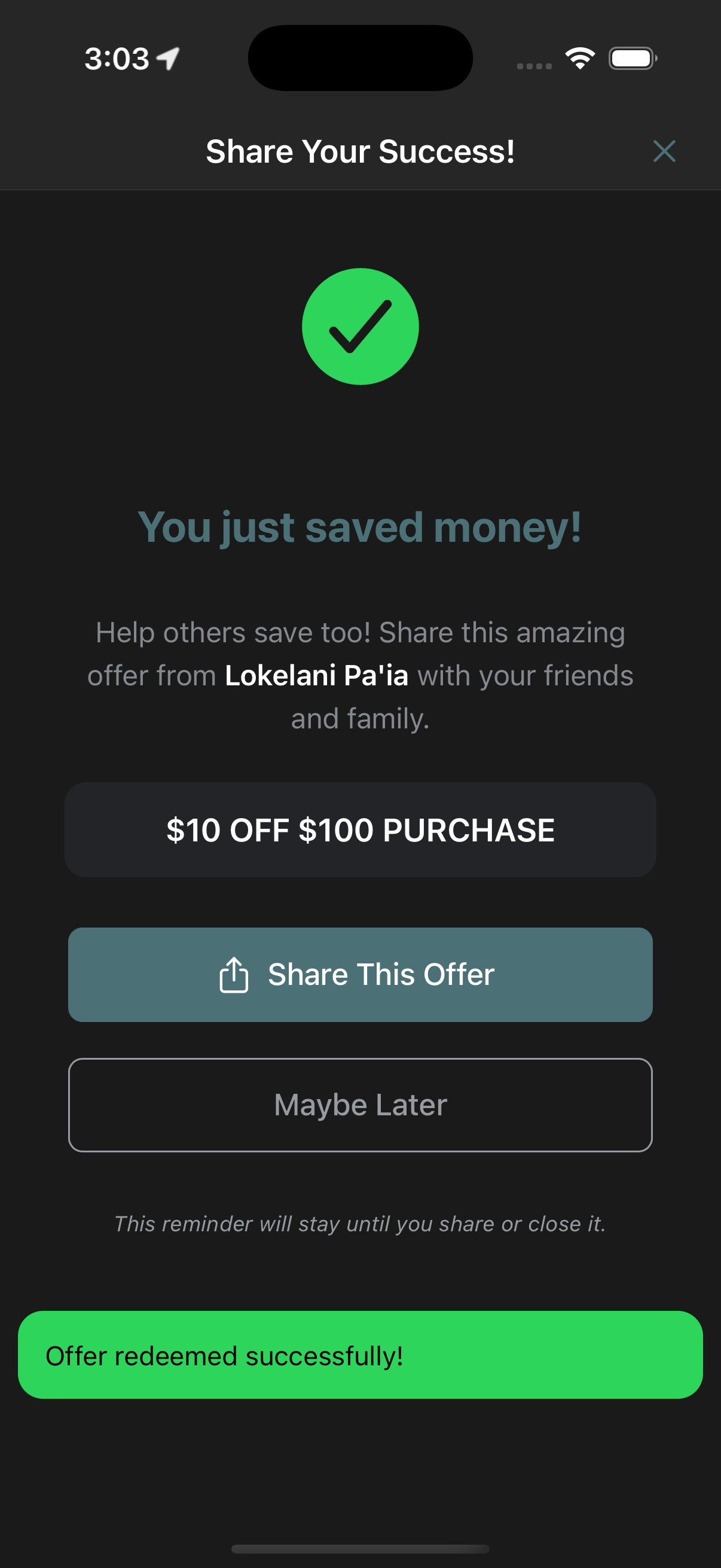 Redeemed in-person offer