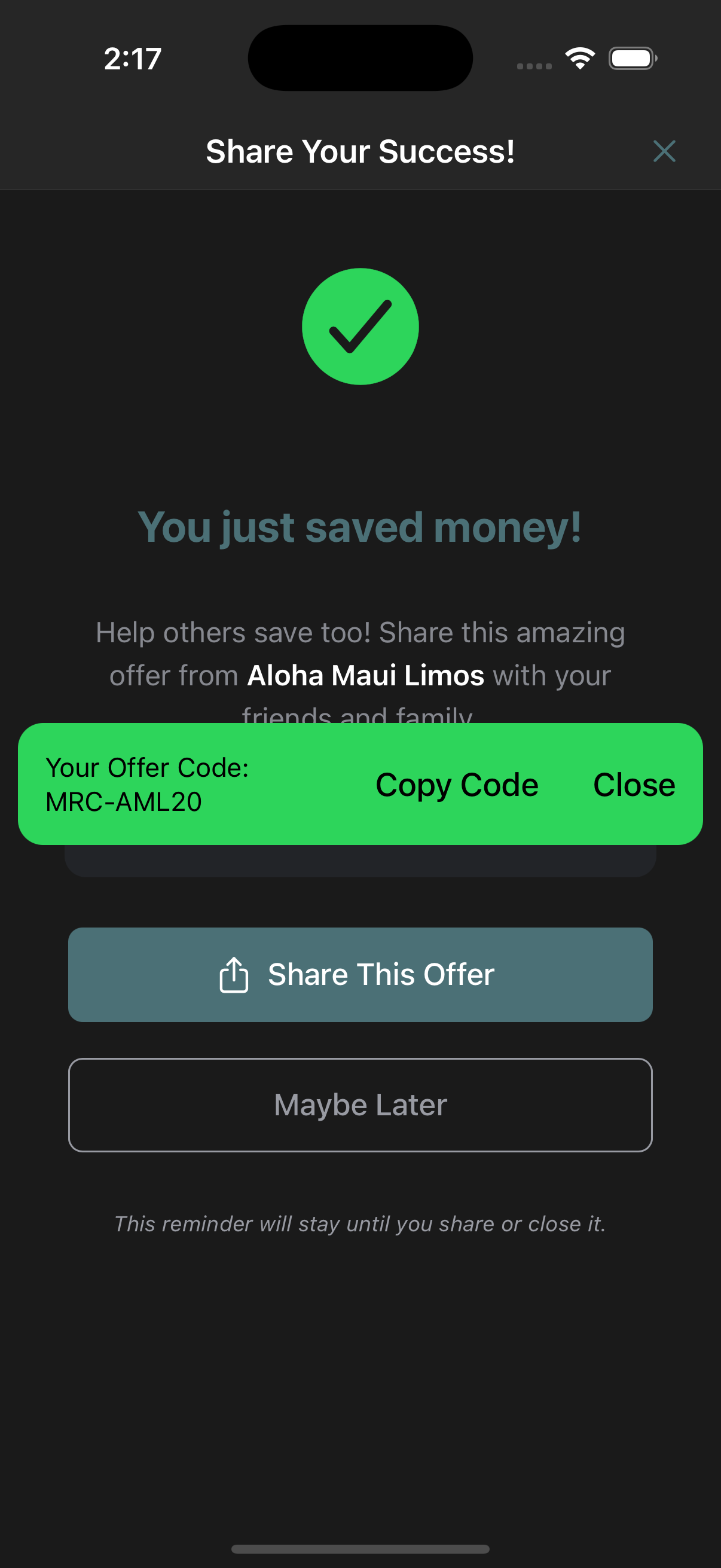 Redeemed online offer