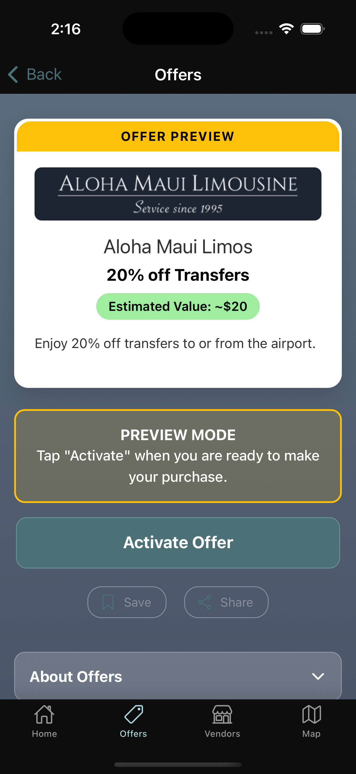 Offer preview and details